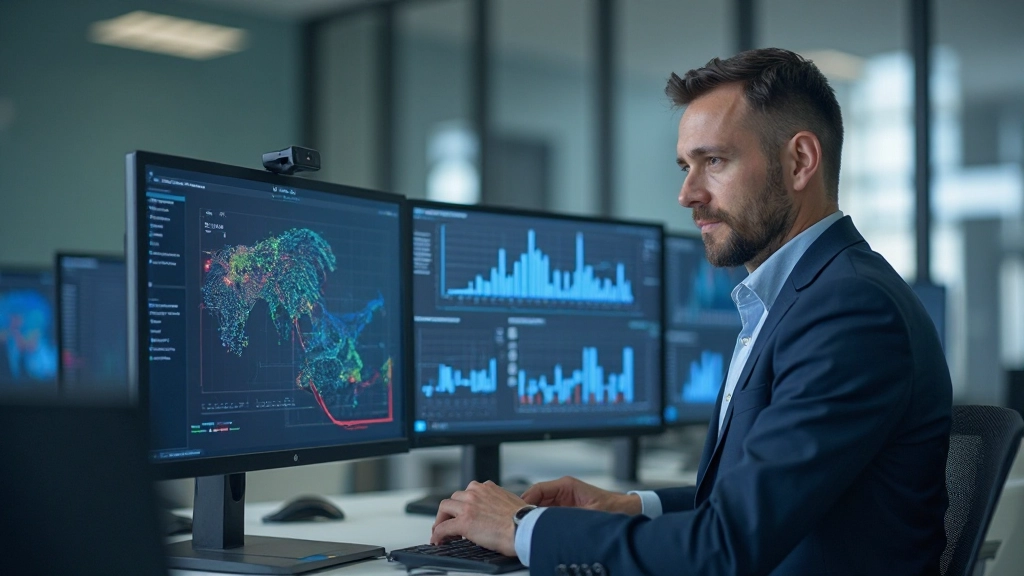 Специалист по машинному обучению анализирует модели предсказания на мониторе компьютера