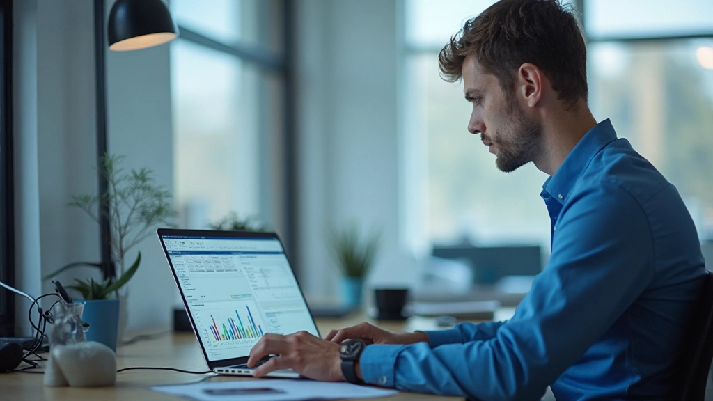 Профессиональный аналитик работает с dashboard данных на компьютере